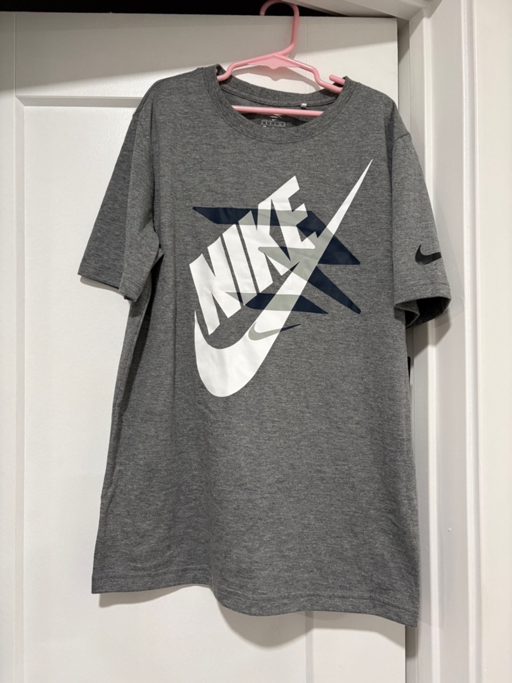 Nike Gray Short Sleeve Tee with White & Navy Logo